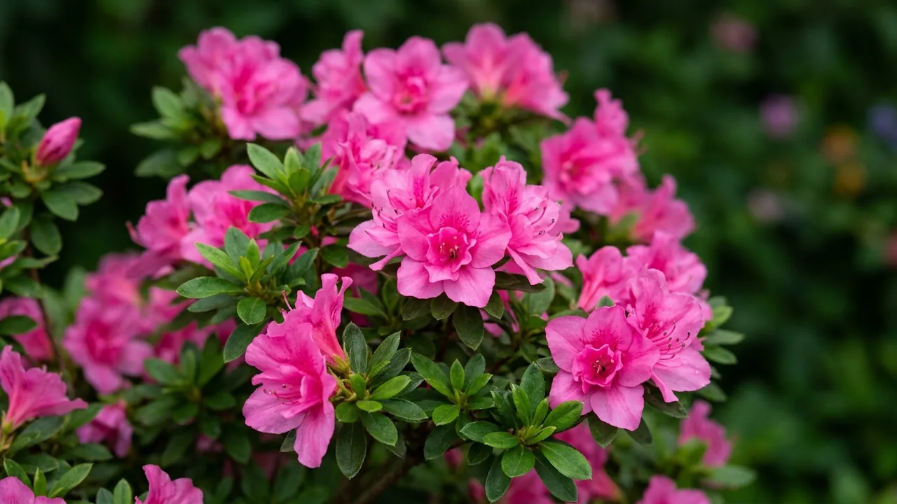 Ever After Pink Reblooming Azalea (Rhododendron 'Rlh2-3p8-2') - pink flowers, illustrated plant card