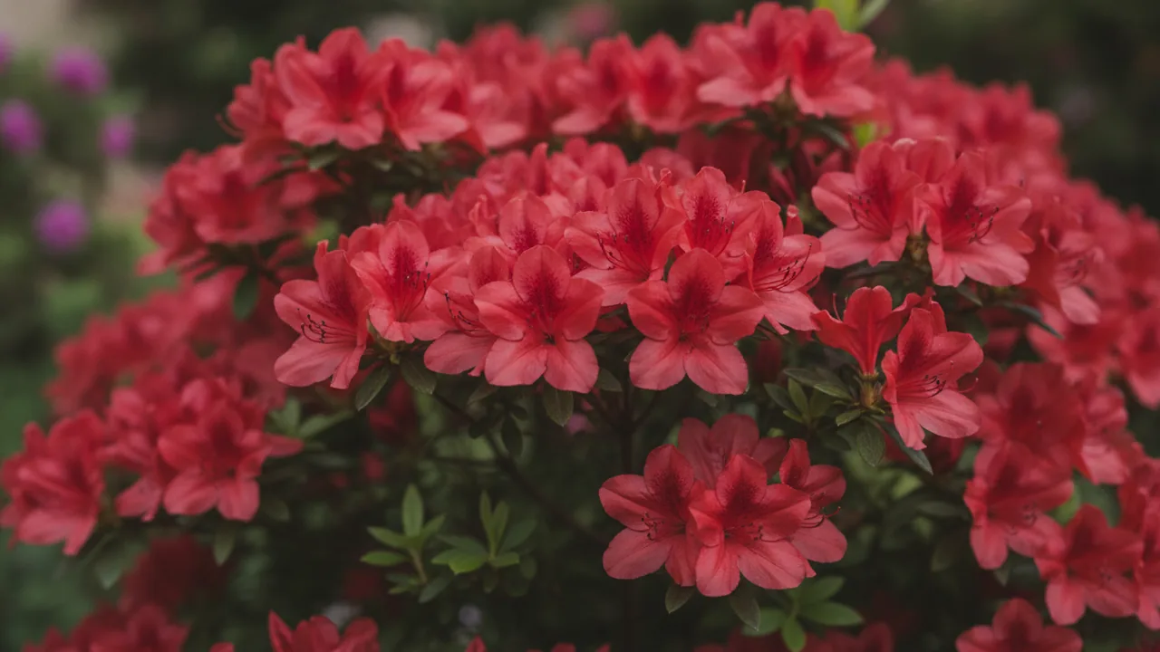 Fireball (Rhododendron 'Fireball') - orange flowers, illustrated plant card
