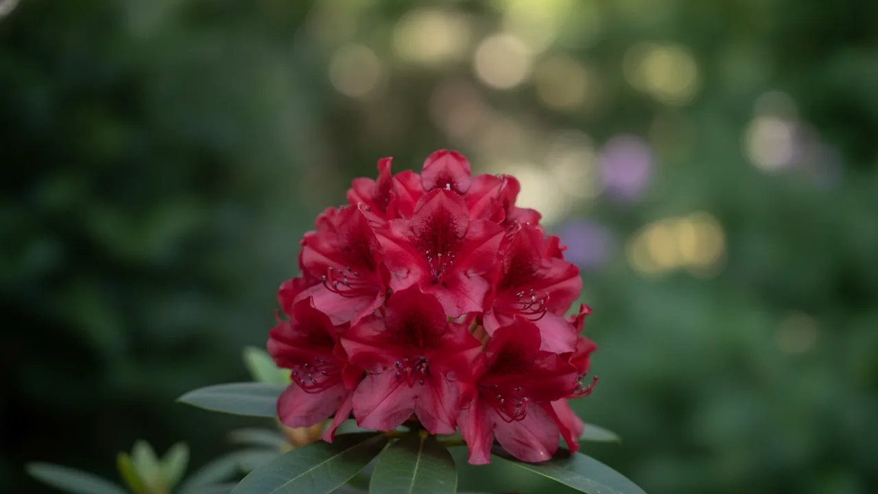 Girard's Crimson (Rhododendron 'Girard's Crimson') - red flowers, illustrated plant card