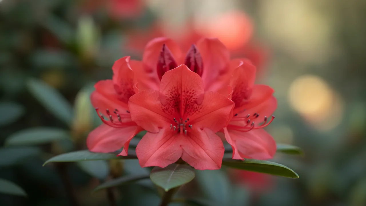 Stewartstonian (Rhododendron 'Stewartstonian') - red flowers, illustrated plant card