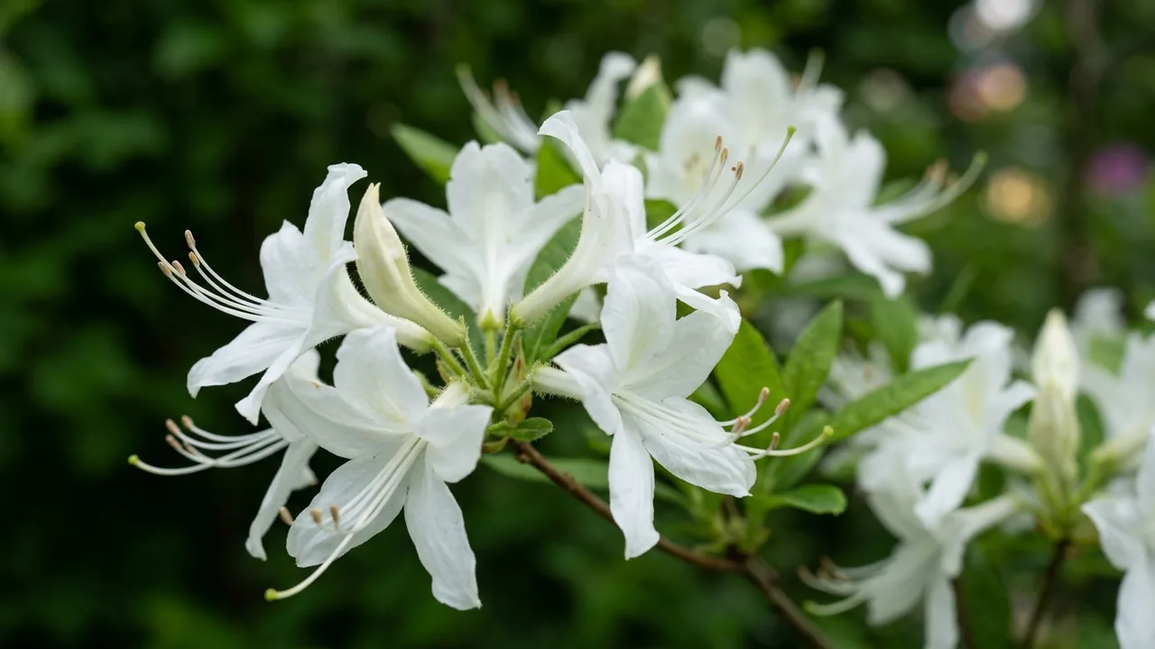 Swamp Azalea (Rhododendron viscosum) - white flowers, illustrated plant card