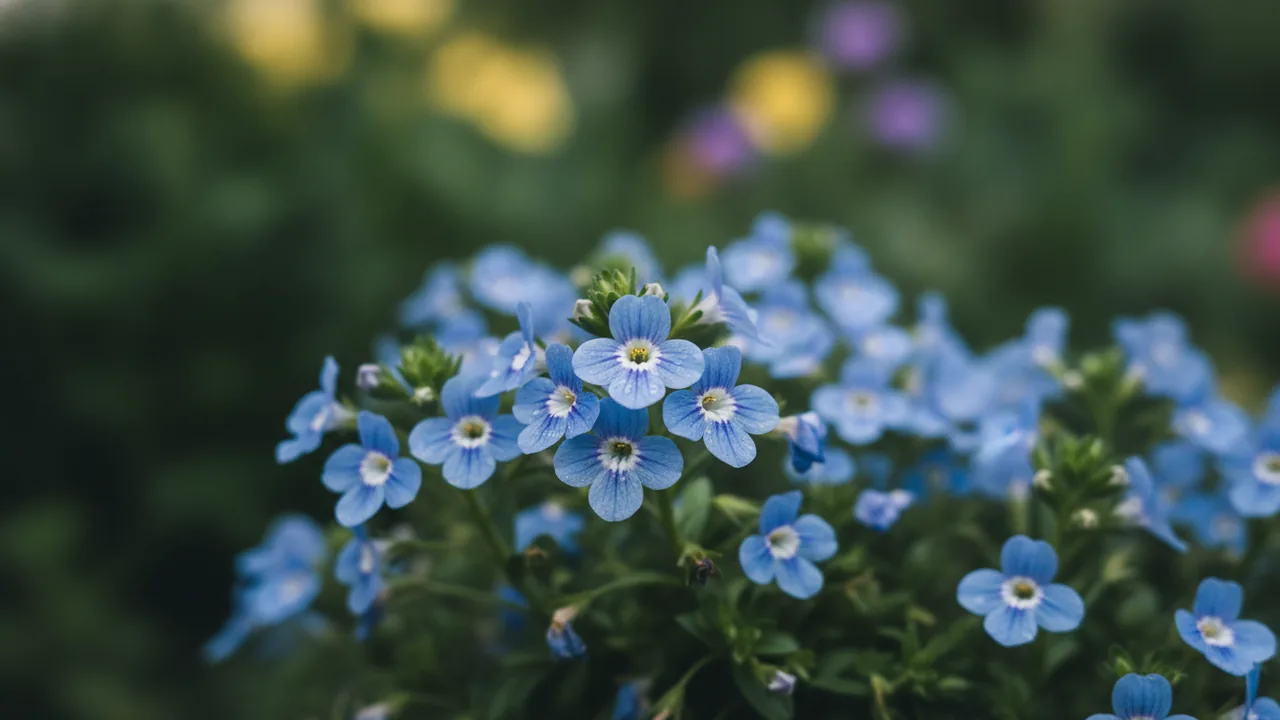 Blue Bacopa (Chaenostoma cordatum) - blue flowers, illustrated plant card