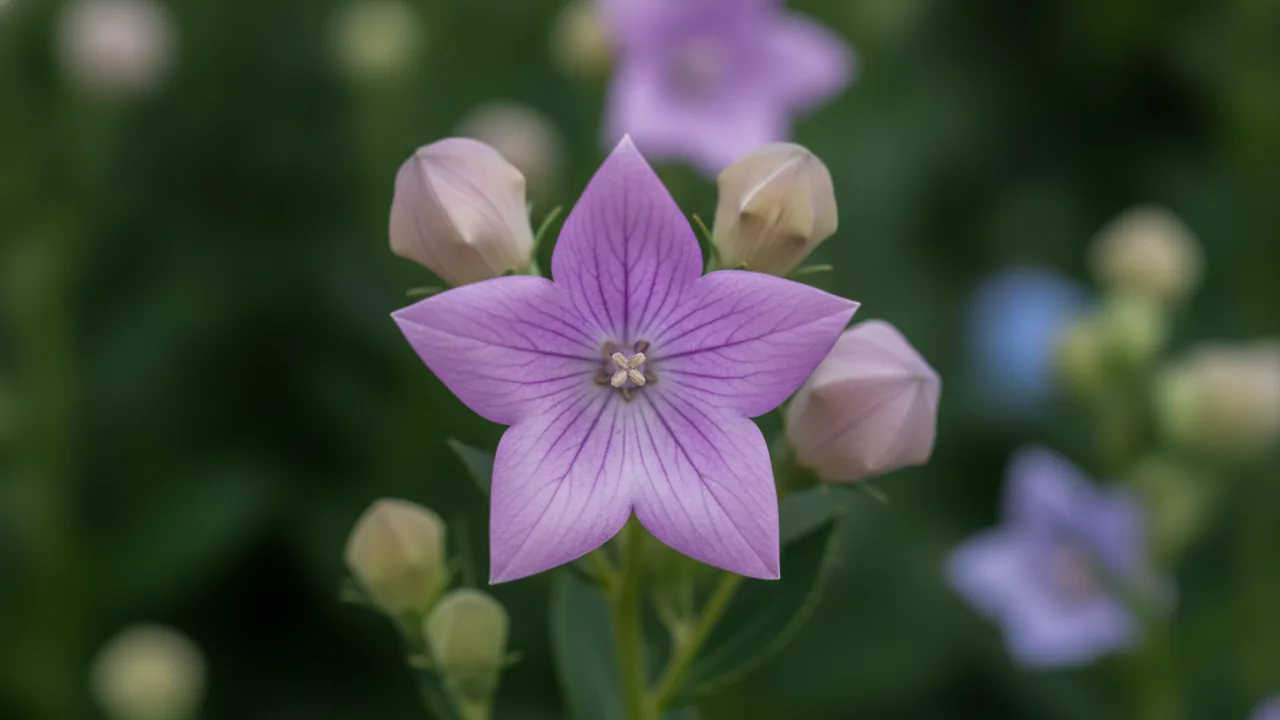 Fuji Pink (Platycodon grandiflorus 'Fuji Pink') - pink flowers, illustrated plant card