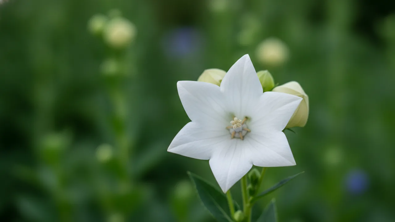 Fuji White (Platycodon grandiflorus 'Fuji White') - white flowers, illustrated plant card