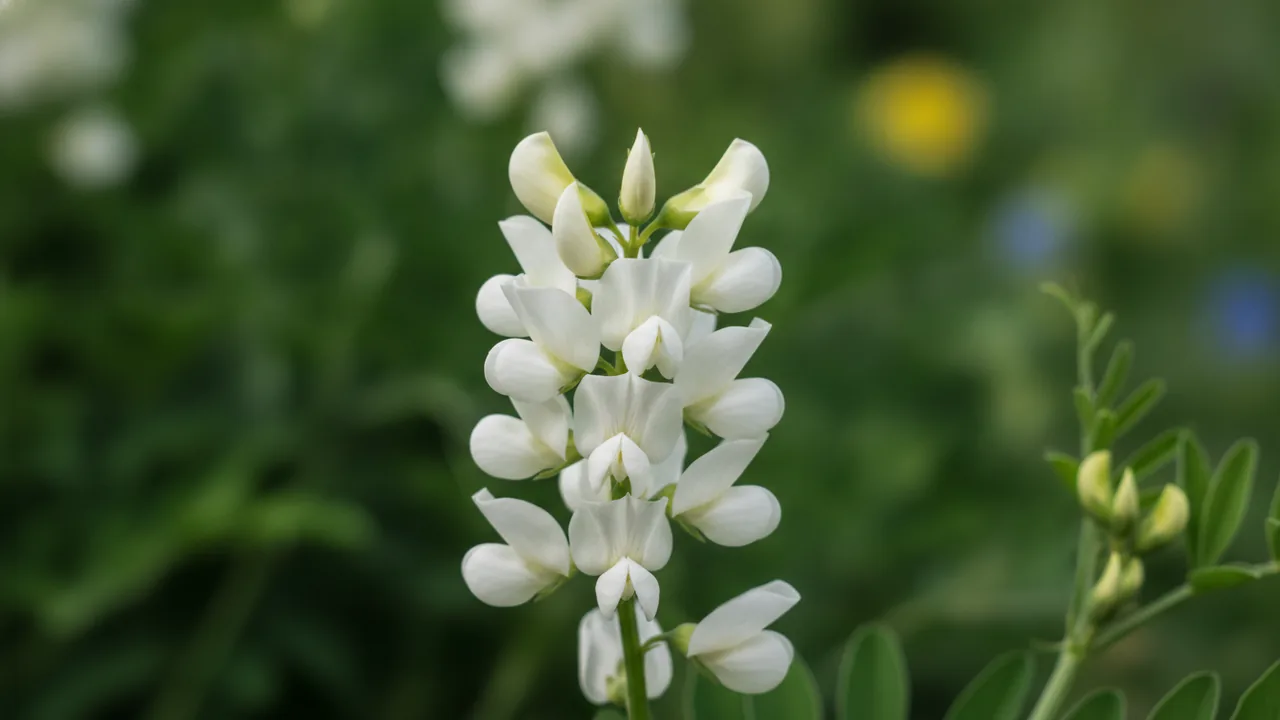 White Wild Indigo (Baptisia alba) - white flowers, illustrated plant card