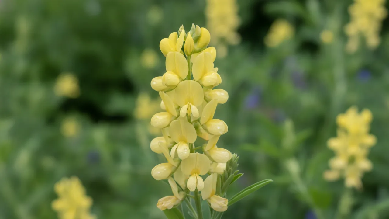 Carolina Moonlight (Baptisia 'Carolina Moonlight') - yellow flowers, illustrated plant card