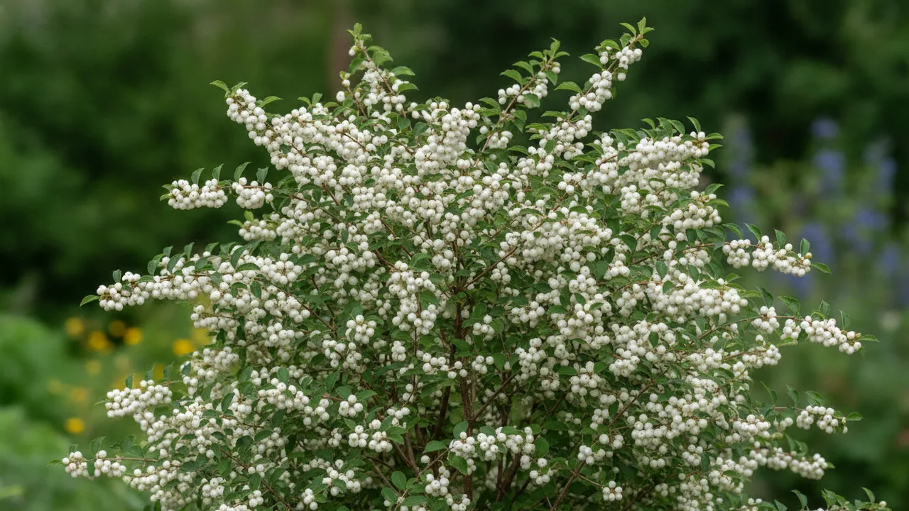 White Beautyberry (Callicarpa dichotoma f. albifructa) - white flowers, illustrated plant card