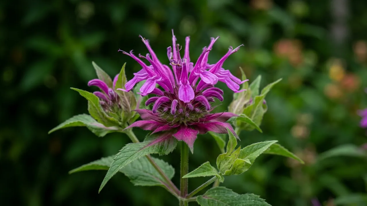 Balmy Purple (Monarda didyma 'Balbalmurp') - purple flowers, illustrated plant card
