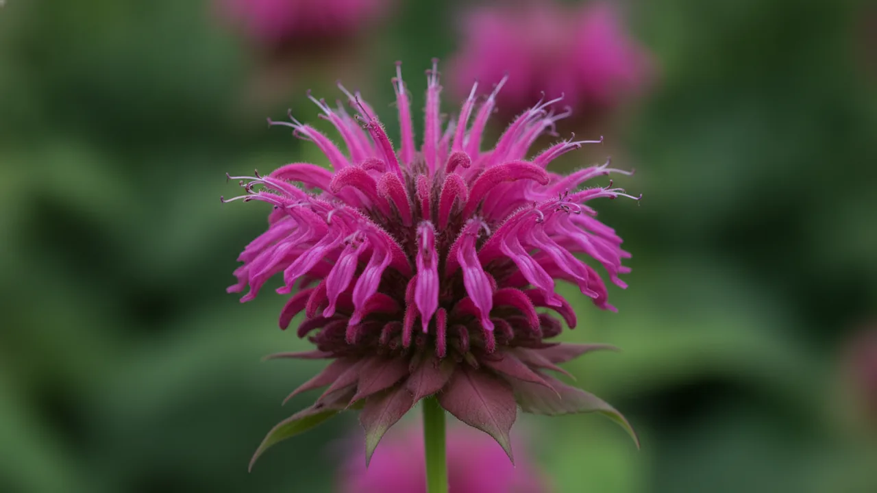 Grand Marshall (Monarda didyma 'Grand Marshall') - purple flowers, illustrated plant card