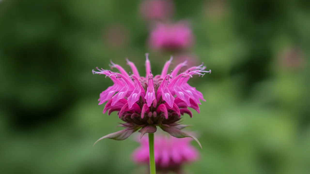 Pardon My Cerise (Monarda didyma 'Pardon My Cerise') - red flowers, illustrated plant card