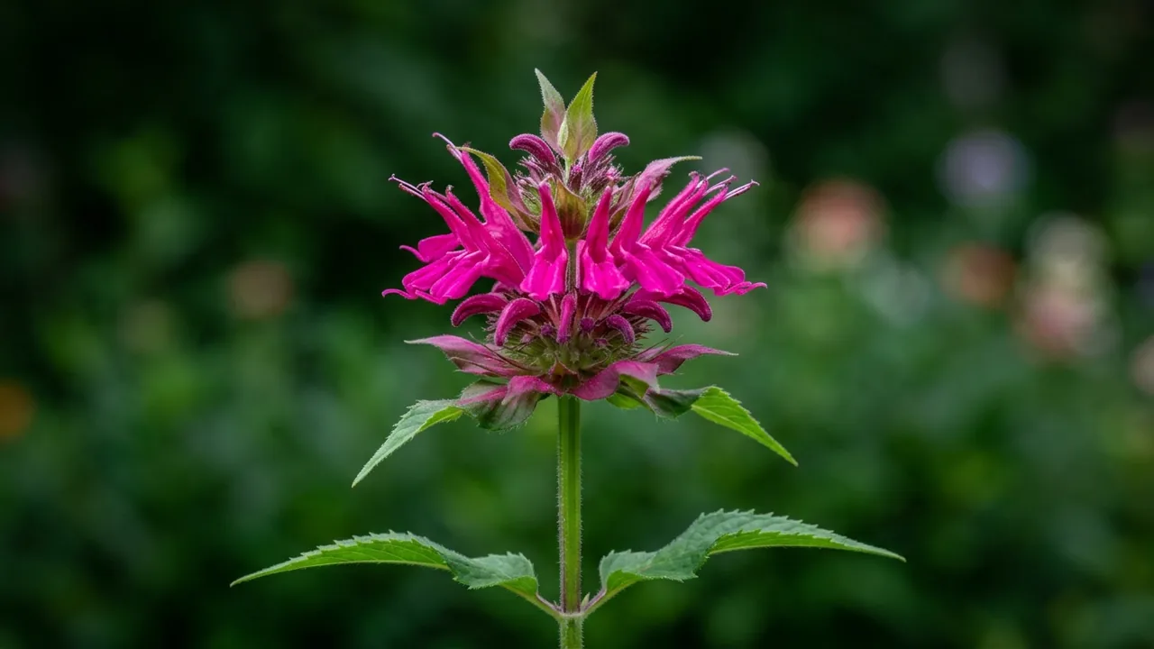 Sugar Buzz Cherry Pops (Monarda didyma 'Cherry Pops') - red flowers, illustrated plant card