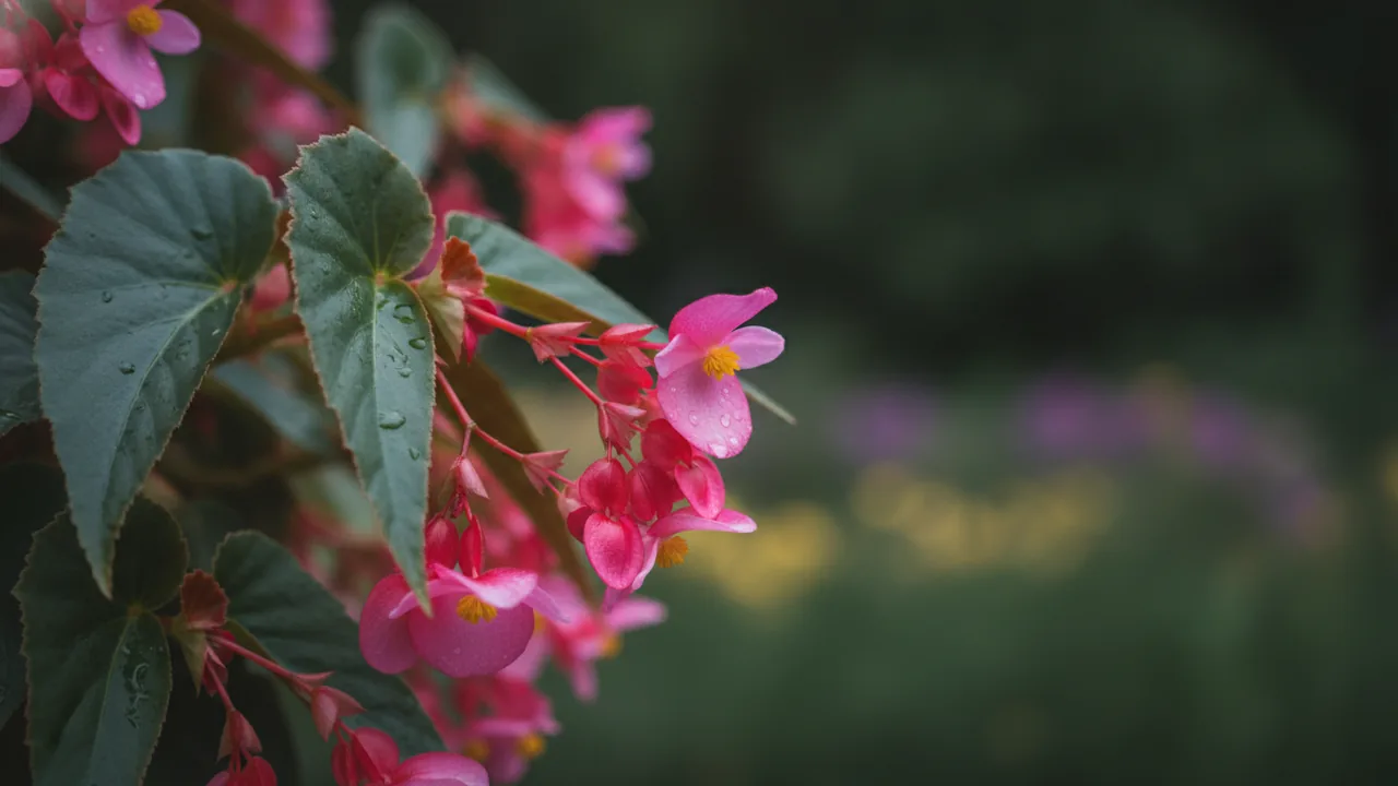 Dragon Wing Pink (Begonia 'Dragon Wing Pink') - pink flowers, illustrated plant card