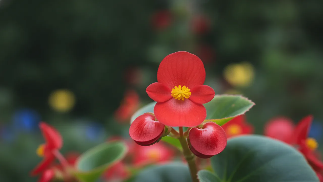 Dragon Wing Red (Begonia 'Dragon Wing Red') - red flowers, illustrated plant card