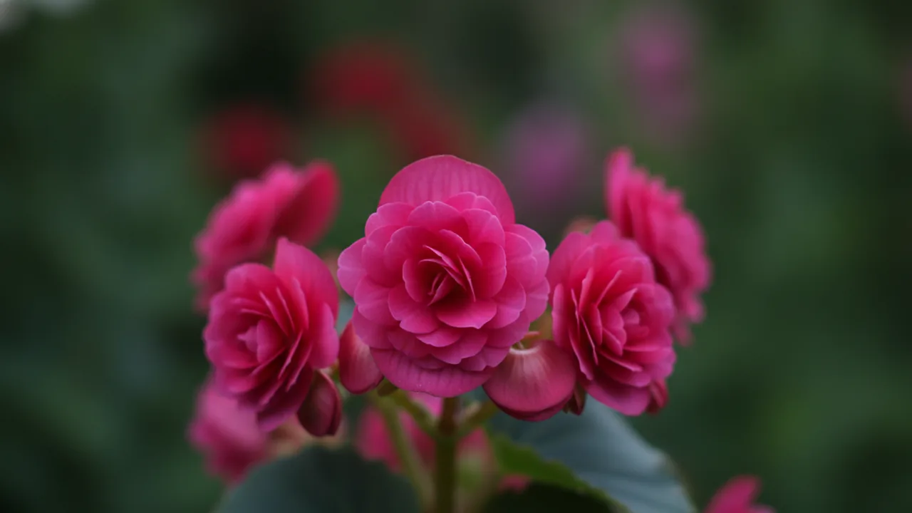 Nonstop Rose (Begonia 'Nonstop Rose') - pink flowers, illustrated plant card