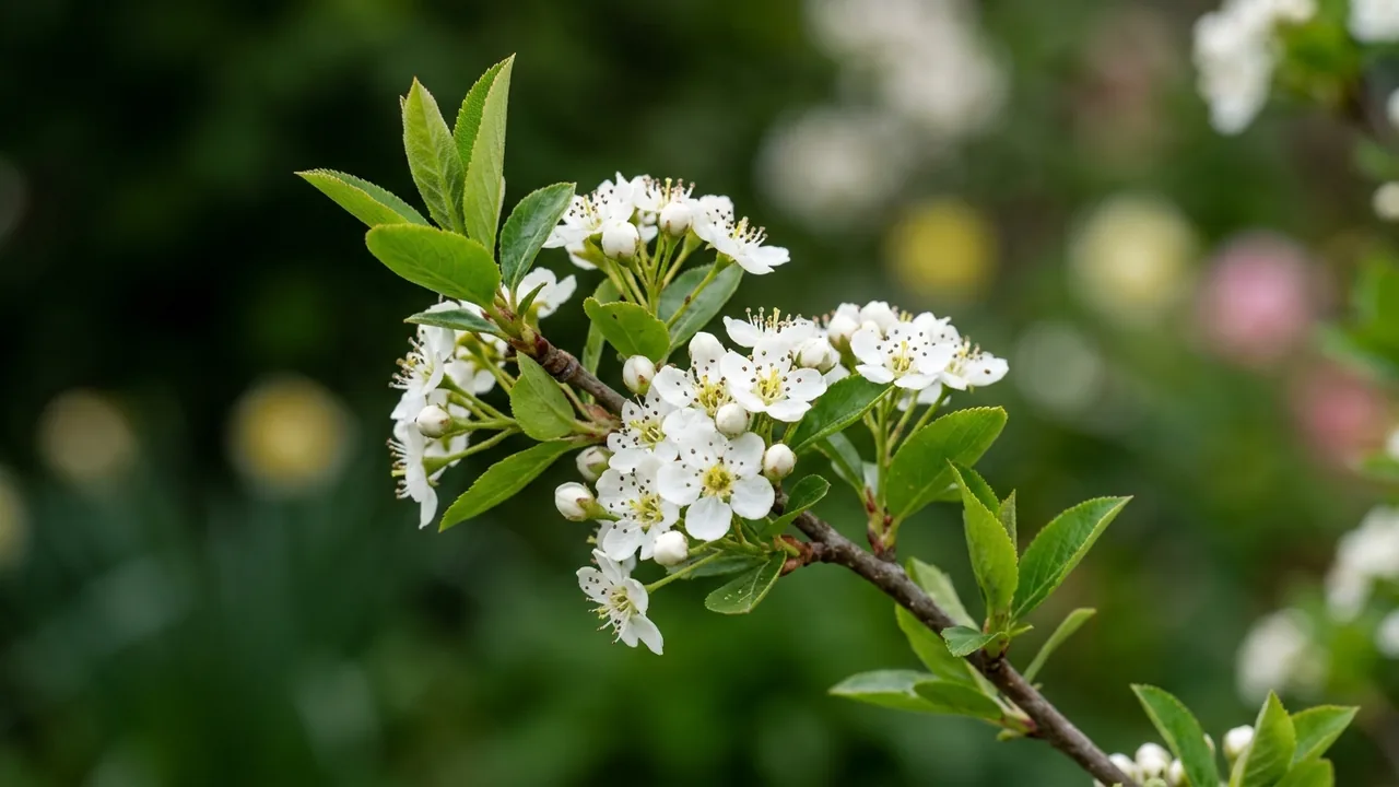 Berry Scape Aronia (Aronia arbutifolia 'UCONNAA001') - white flowers, illustrated plant card