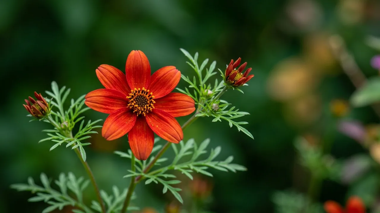 Campfire Red Ember Bidens (Bidens ferulifolia 'DPWBIDCAPR') - red flowers, illustrated plant card