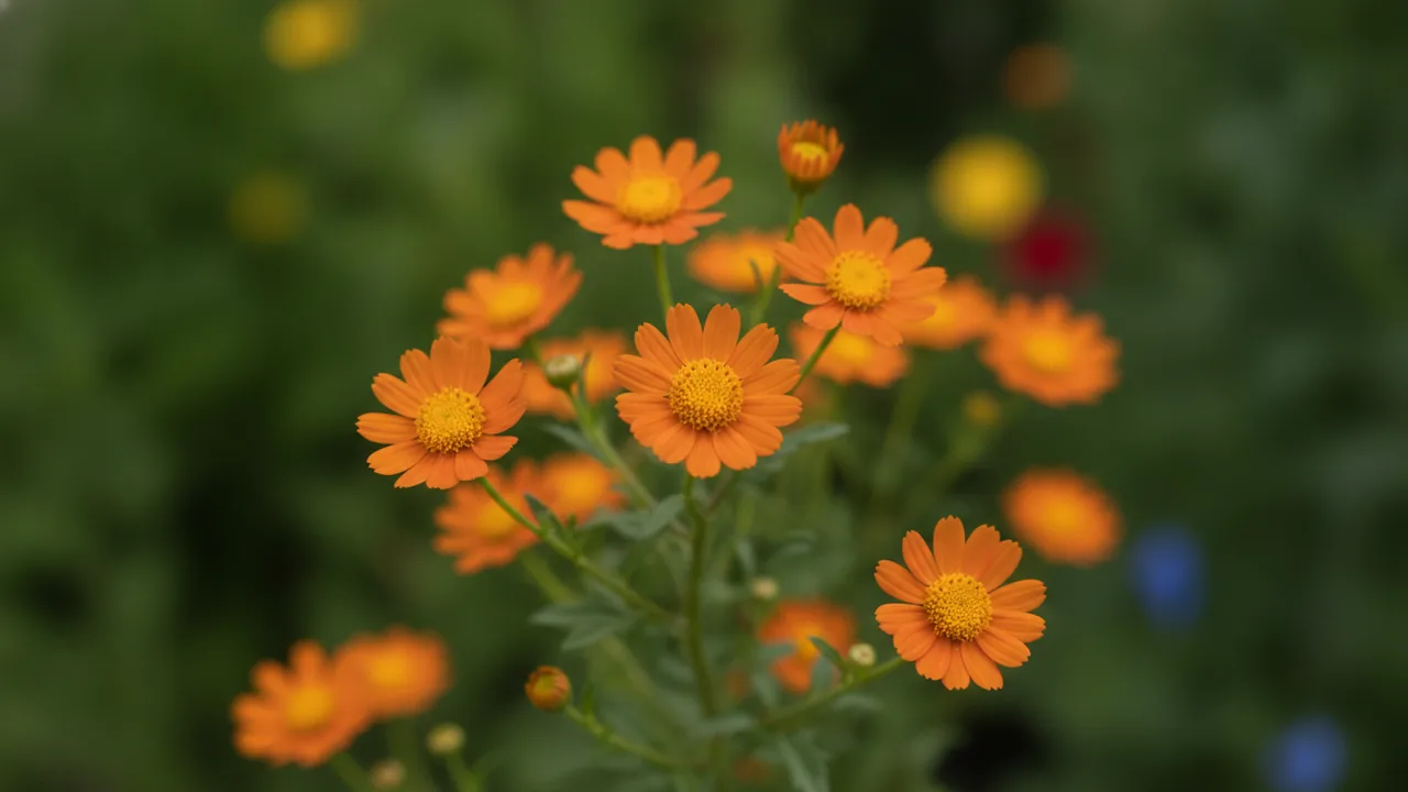 Painted Orange Bidens (Bidens ferulifolia 'Beedance Painted Orange') - orange flowers, illustrated plant card