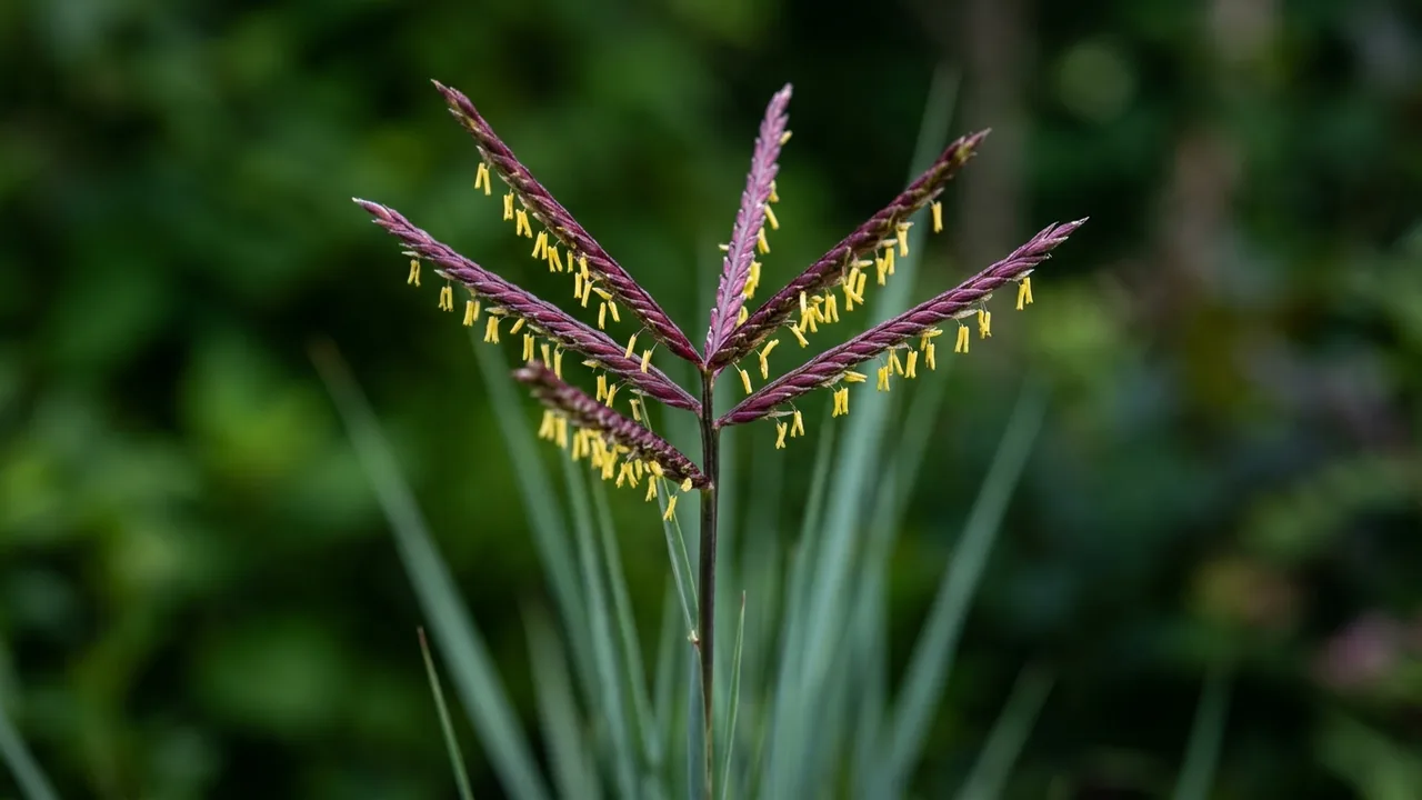 Big Bluestem (Andropogon gerardi) - foliage plant, illustrated plant card