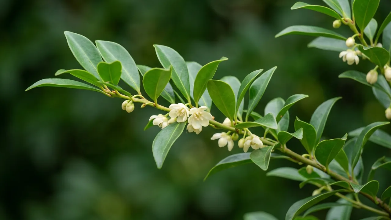 Bigfoot Cleyera (Ternstroemia gymnanthera 'Sotall') - white flowers, illustrated plant card