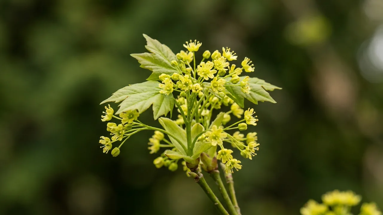 Bigtooth Maple (Acer grandidentatum) - yellow flowers, illustrated plant card