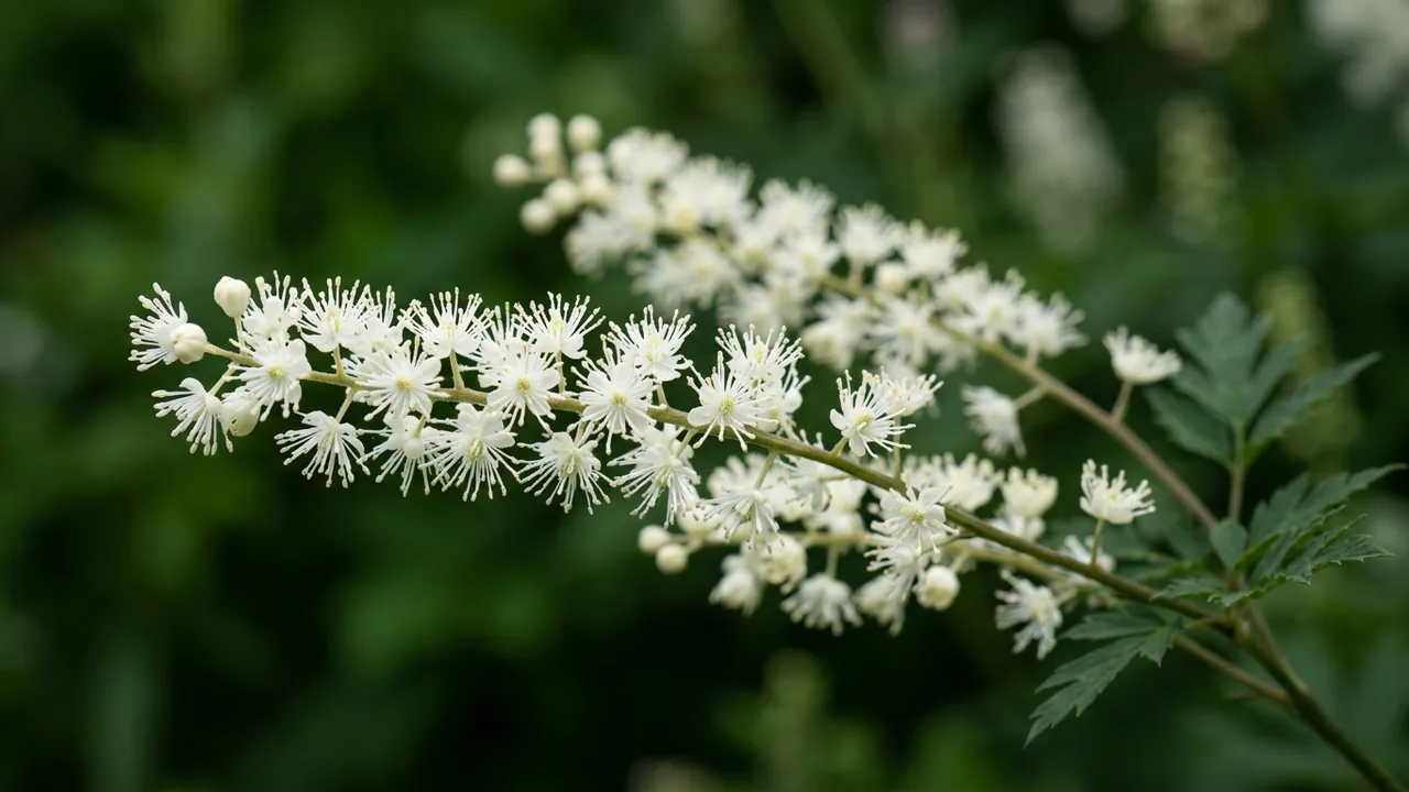 Black Cohosh (Actaea racemosa) - white flowers, illustrated plant card