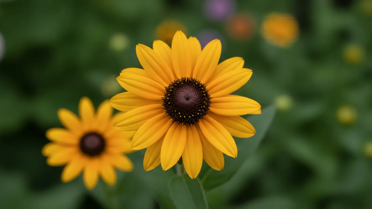 Goldilocks (Rudbeckia hirta 'Goldilocks') - yellow flowers, illustrated plant card