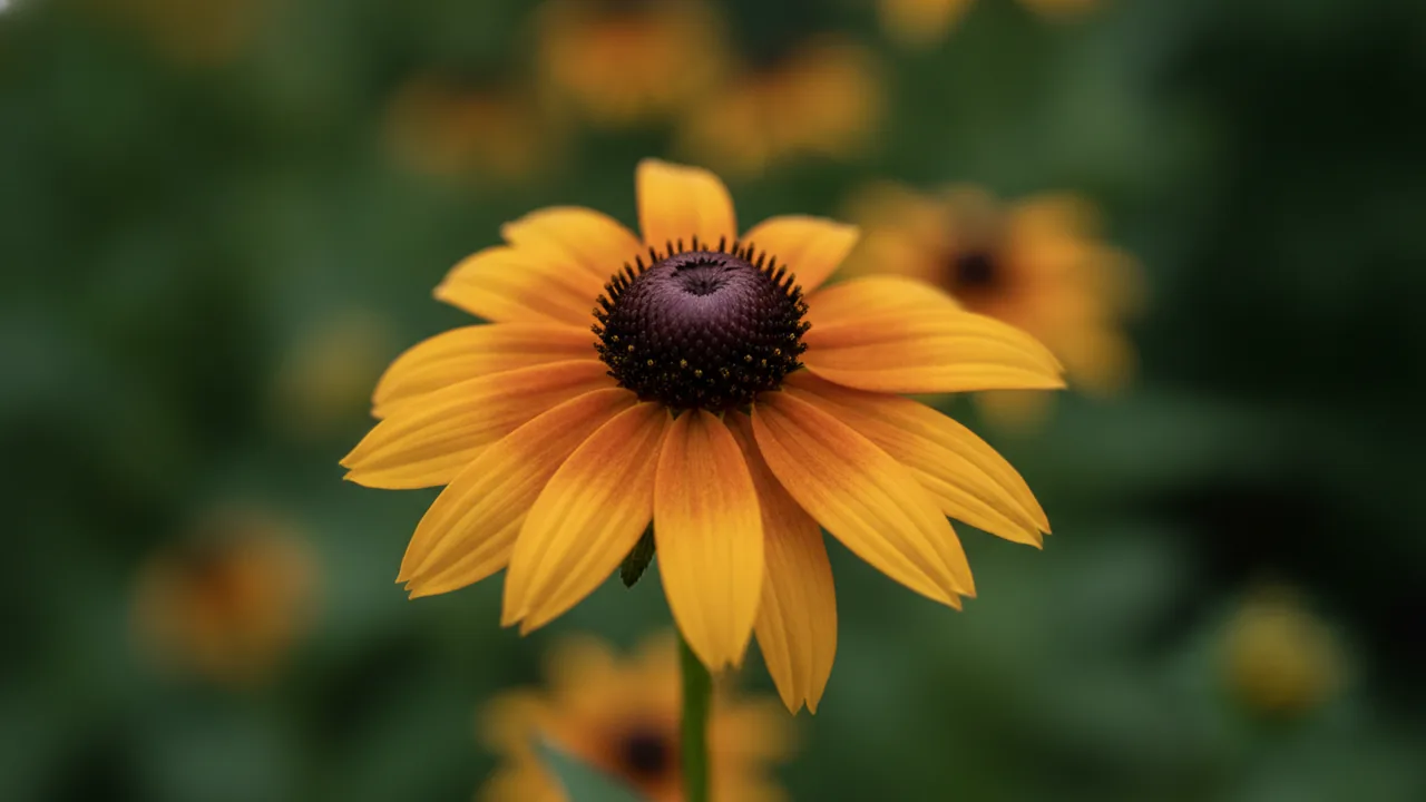 Goldsturm (Rudbeckia fulgida 'Goldsturm') - yellow flowers, illustrated plant card