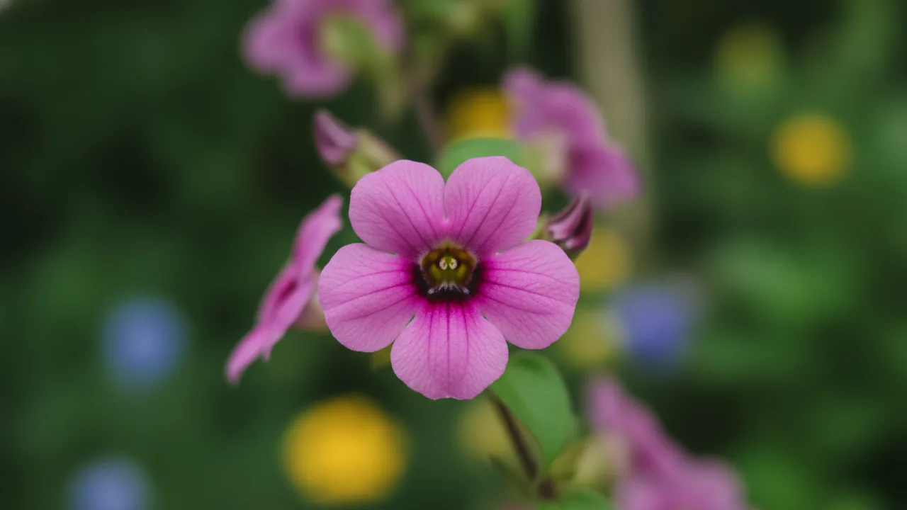 Arizona Rose (Thunbergia alata 'Arizona Rose') - pink flowers, illustrated plant card