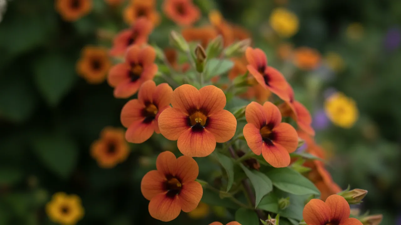 Arizona Glow (Thunbergia alata 'Arizona Glow') - red flowers, illustrated plant card