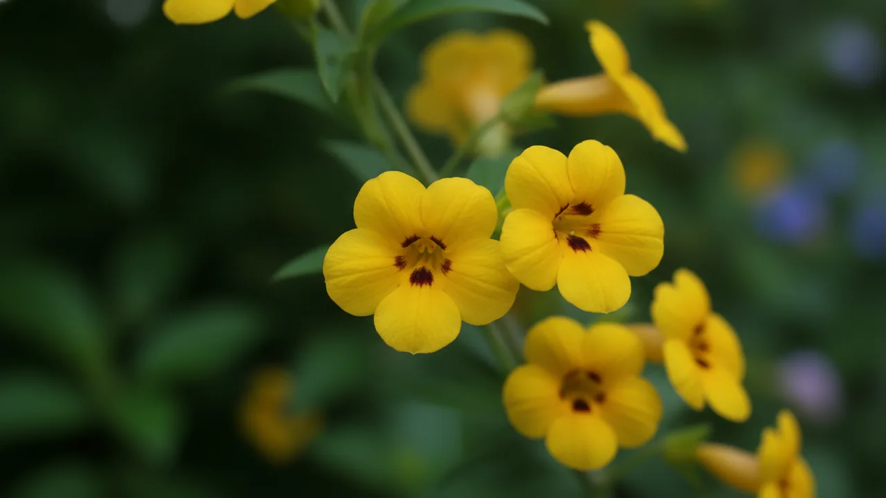 Lemon Star (Thunbergia alata 'Lemon Star') - yellow flowers, illustrated plant card