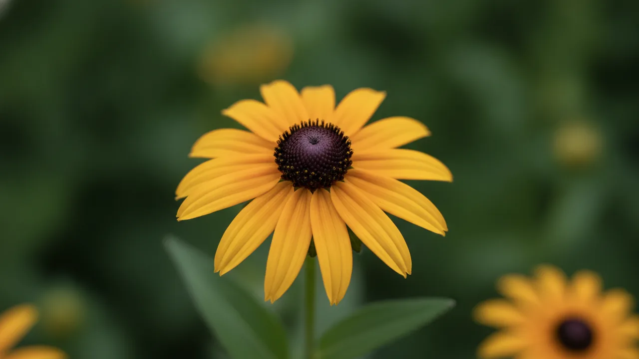 Black-Eyed Susan (Rudbeckia) - yellow flowers, illustrated plant card