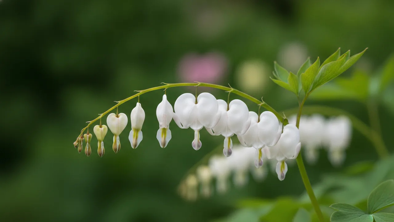 Alba (Lamprocapnos spectabilis 'Alba') - white flowers, illustrated plant card