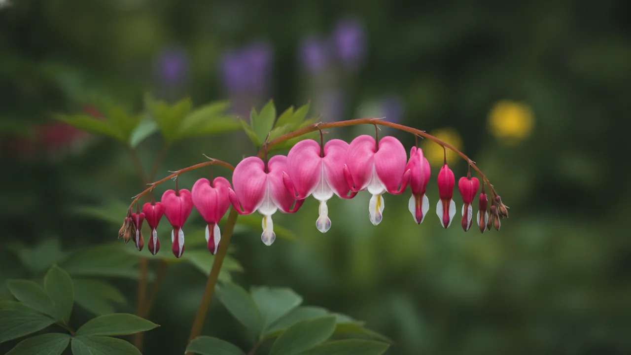 Burning Hearts (Dicentra 'Burning Hearts') - red flowers, illustrated plant card