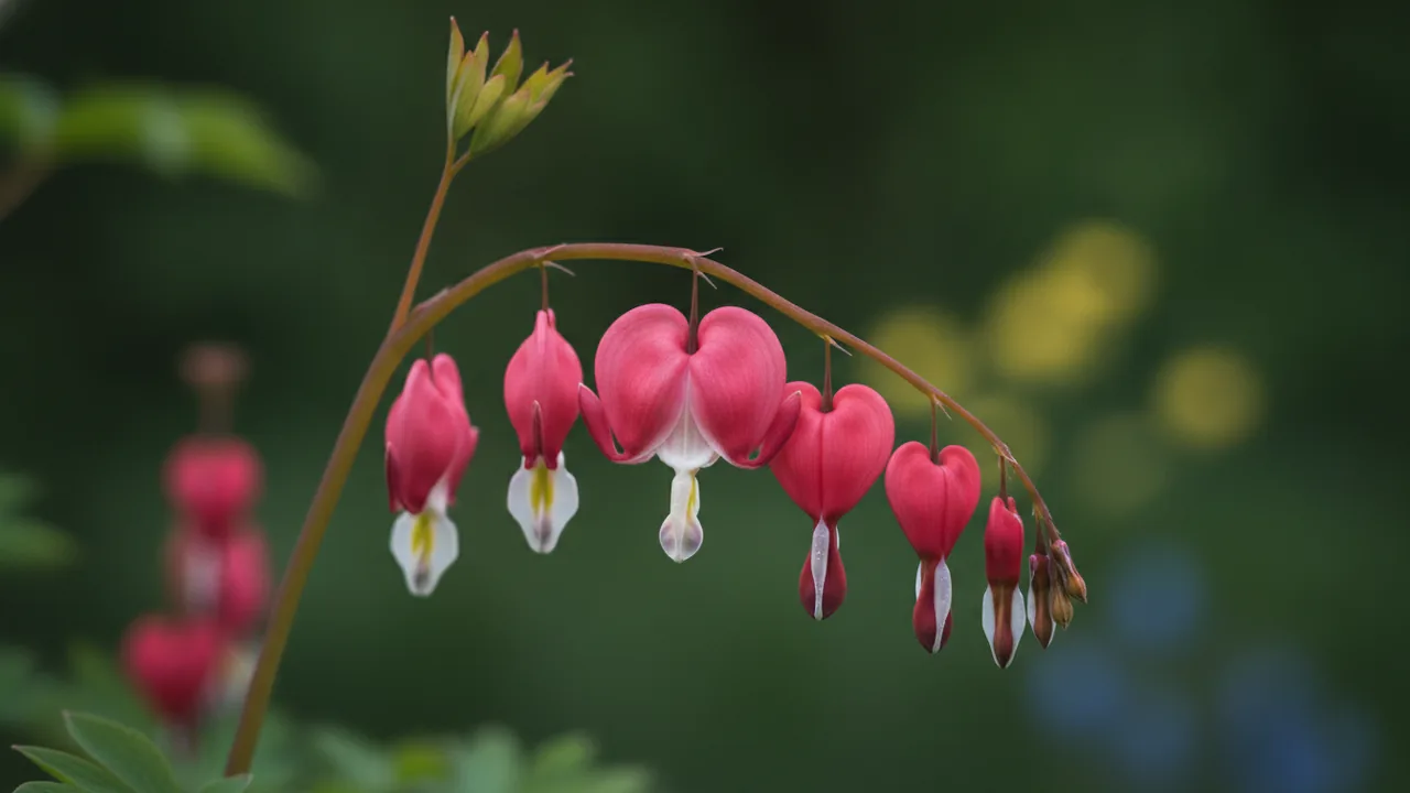 Valentine (Lamprocapnos spectabilis 'Valentine') - red flowers, illustrated plant card