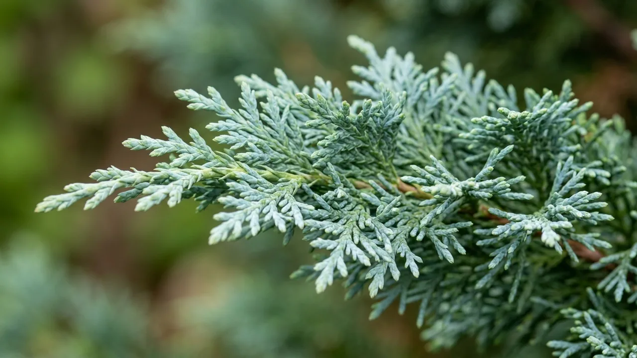 Blue Feathers Hinoki Cypress (Chamaecyparis obtusa 'Ivan's Column') - foliage plant, illustrated plant card