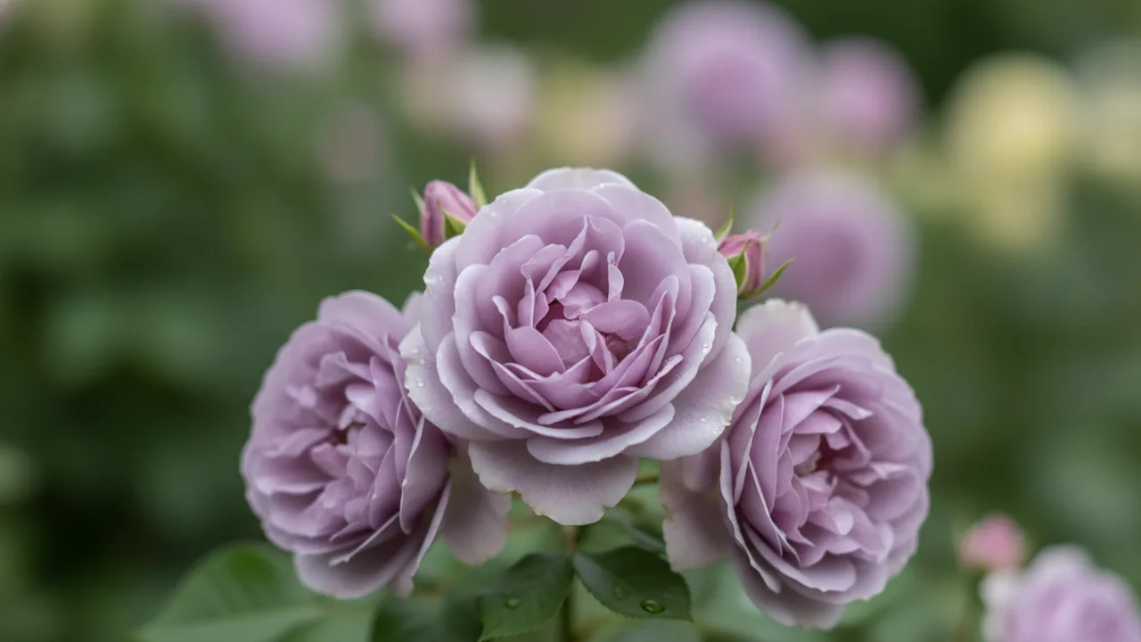 Blue Girl (Rosa 'Korgi') - purple flowers, illustrated plant card