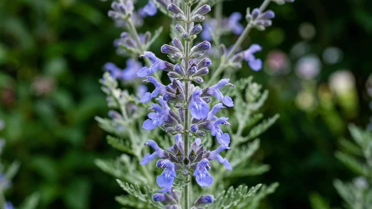 Blue Jean Baby Russian Sage (Salvia yangii 'Blue Jean Baby') - blue flowers, illustrated plant card