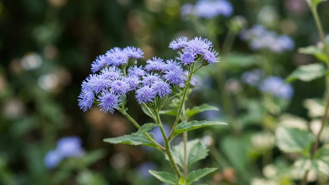 Blue Mistflower (Conoclinium coelestinum) - blue flowers, illustrated plant card
