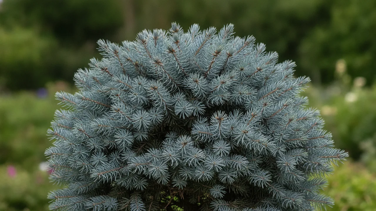 Globe Blue Spruce (Picea pungens 'Globosa') - foliage plant, illustrated plant card