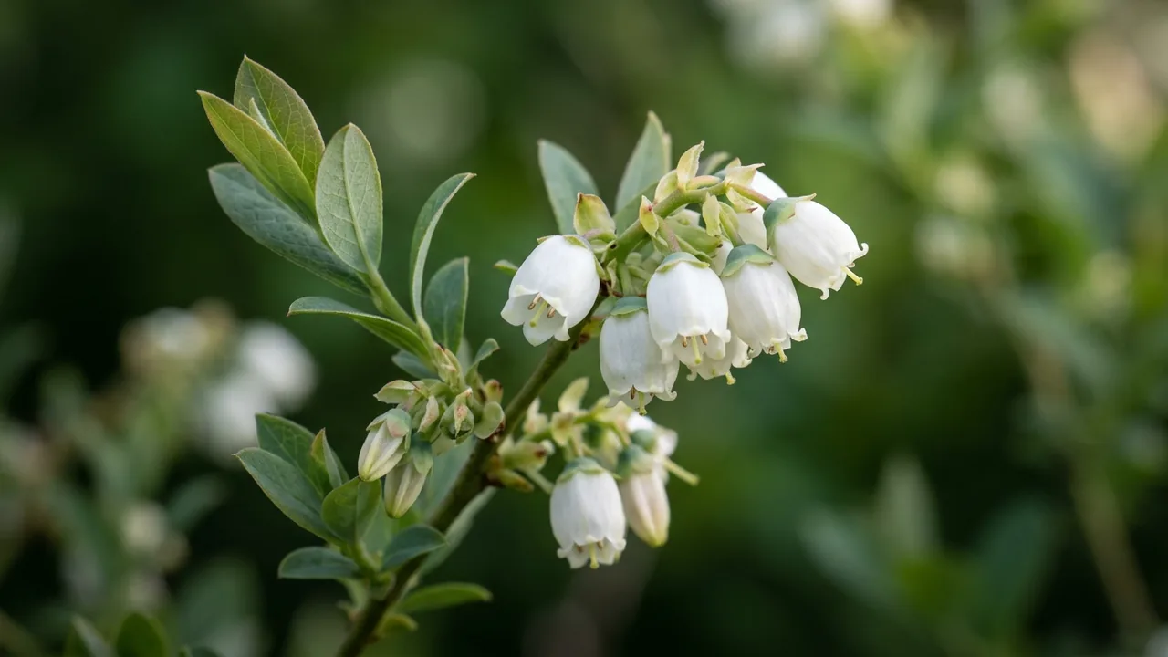 Lowbush Blueberry (Vaccinium angustifolium) - white flowers, illustrated plant card