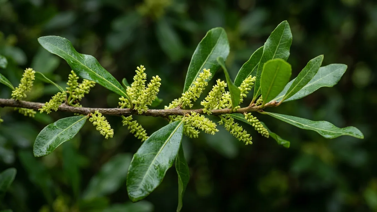 Bobee Northern Bayberry (Myrica pensylvanica 'Bobzam') - foliage plant, illustrated plant card