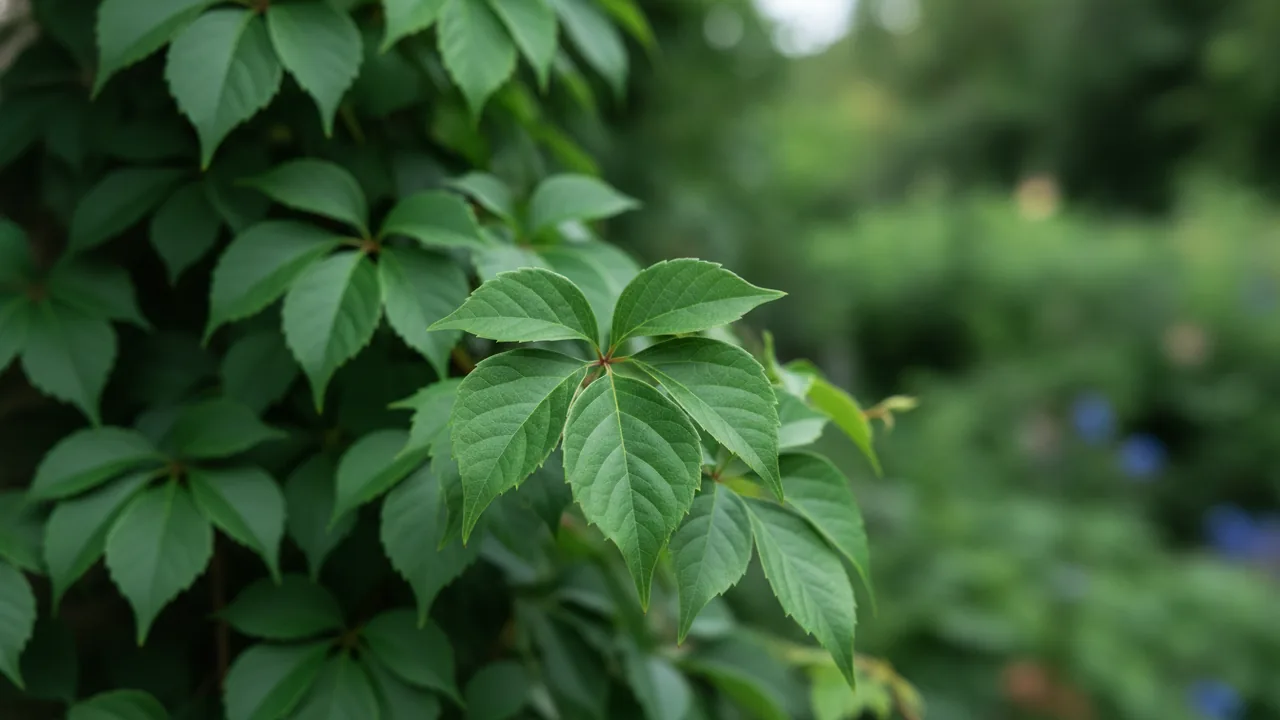 Boston Ivy (Parthenocissus tricuspidata) - foliage plant, illustrated plant card