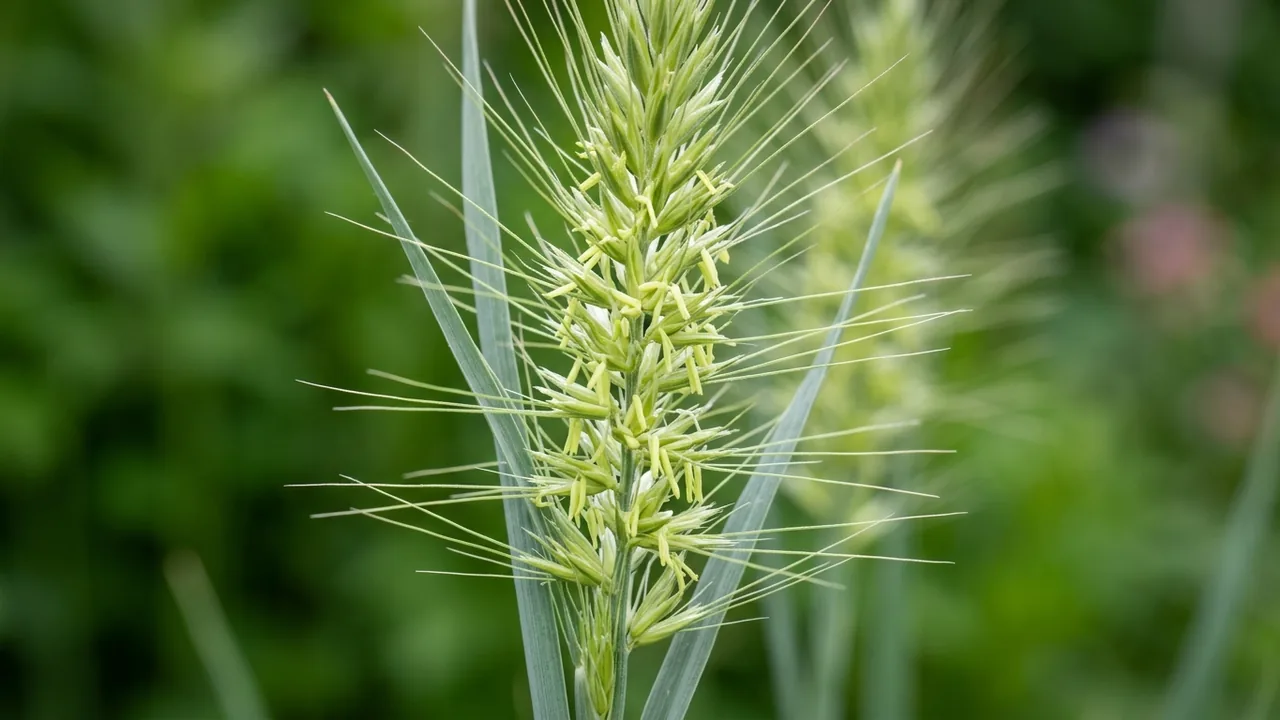 Bottlebrush Grass (Elymus hystrix) - flowers, illustrated plant card