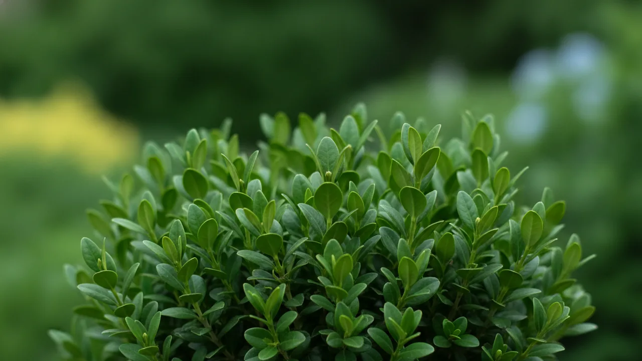 American Boxwood (Buxus sempervirens) - foliage plant, illustrated plant card