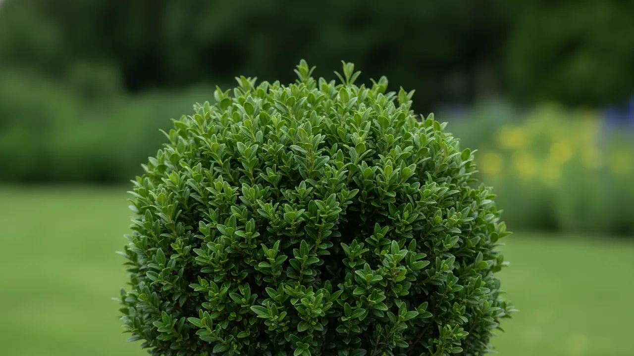 English Boxwood (Buxus sempervirens 'Suffruticosa') - foliage plant, illustrated plant card