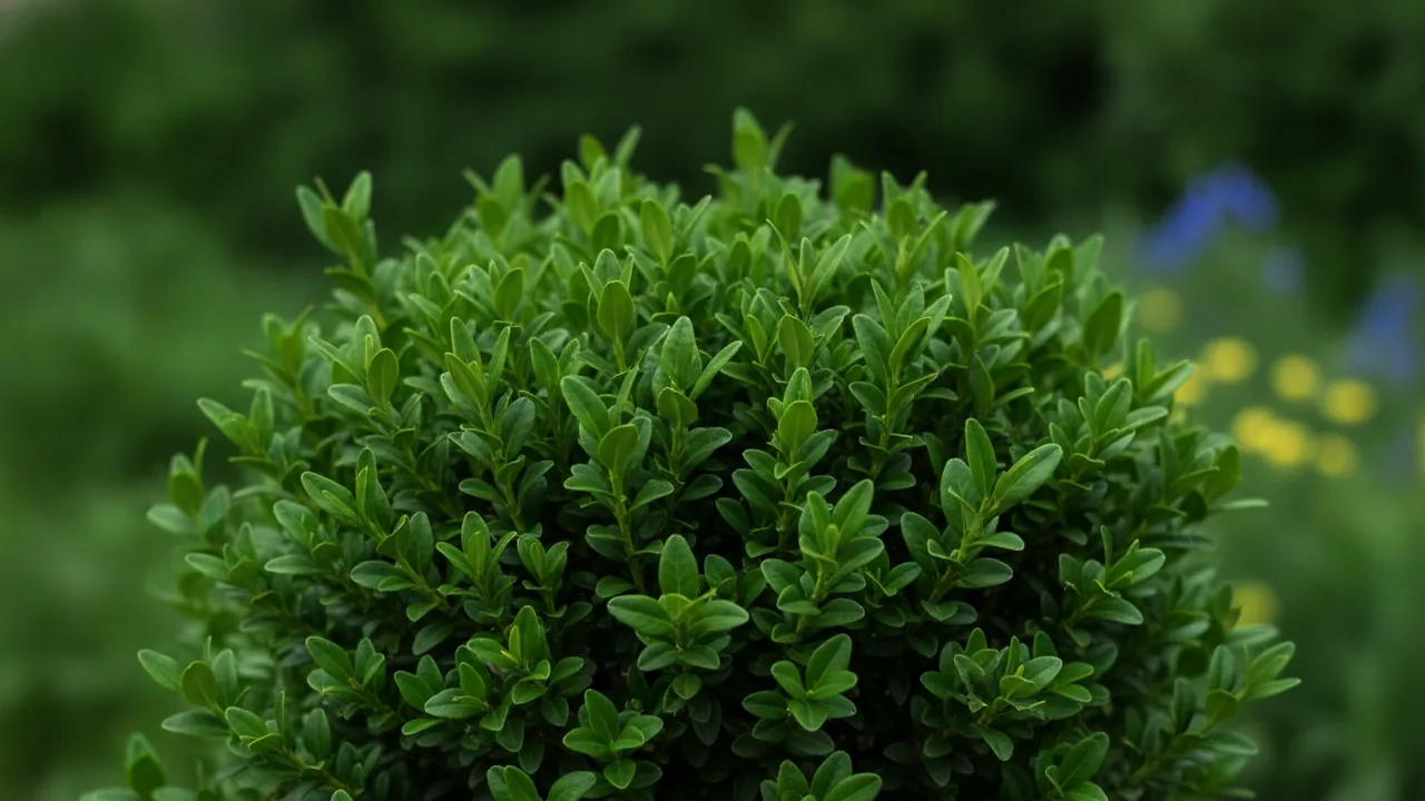 Green Mountain (Buxus 'Green Mountain') - foliage plant, illustrated plant card