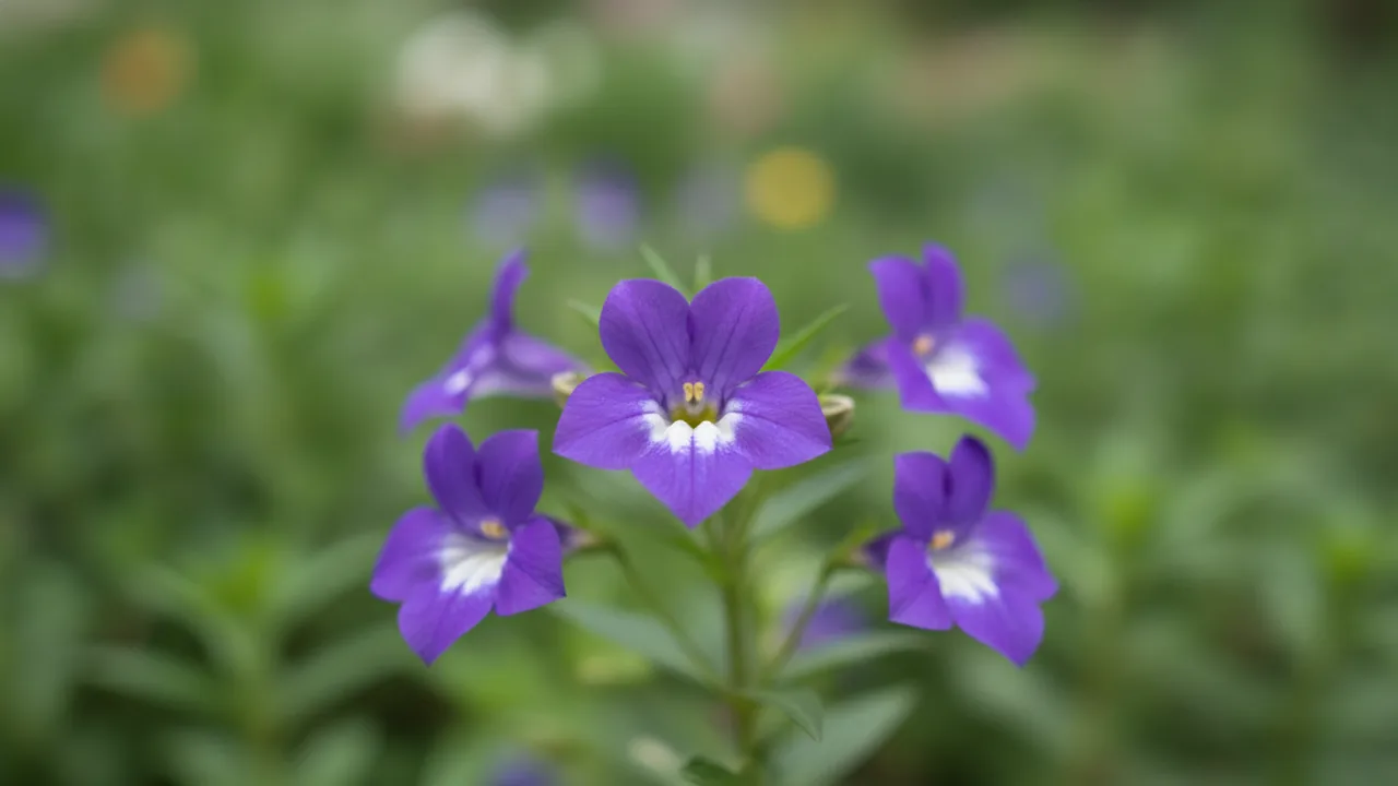 Purple Browallia (Browallia speciosa) - purple flowers, illustrated plant card