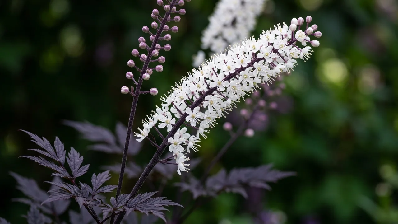 Brunette Bugbane (Actaea simplex (Atropurpurea Group) 'Brunette') - foliage plant, illustrated plant card