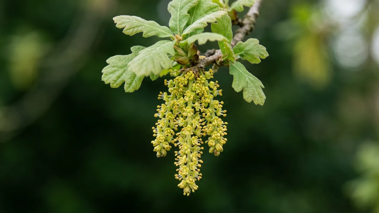 Bur Oak (Quercus macrocarpa) - yellow flowers, illustrated plant card