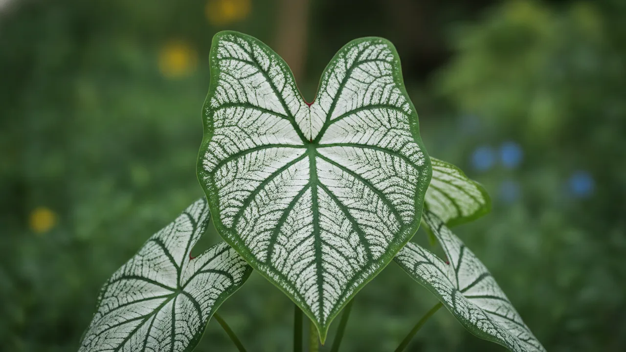 White Christmas Caladium (Caladium 'White Christmas') - foliage plant, illustrated plant card